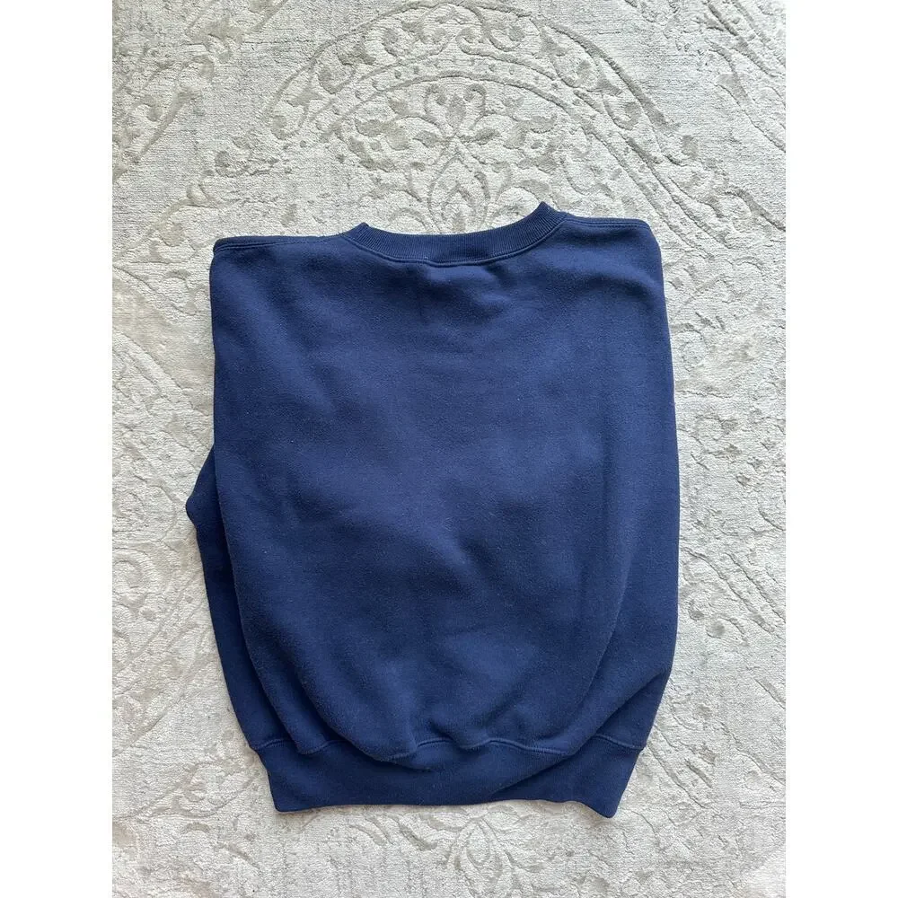 Vintage 90s Limited Jeans Sweatshirt Navy Blue Crest Logo M Cropped Sleeves - Picture 6 of 7